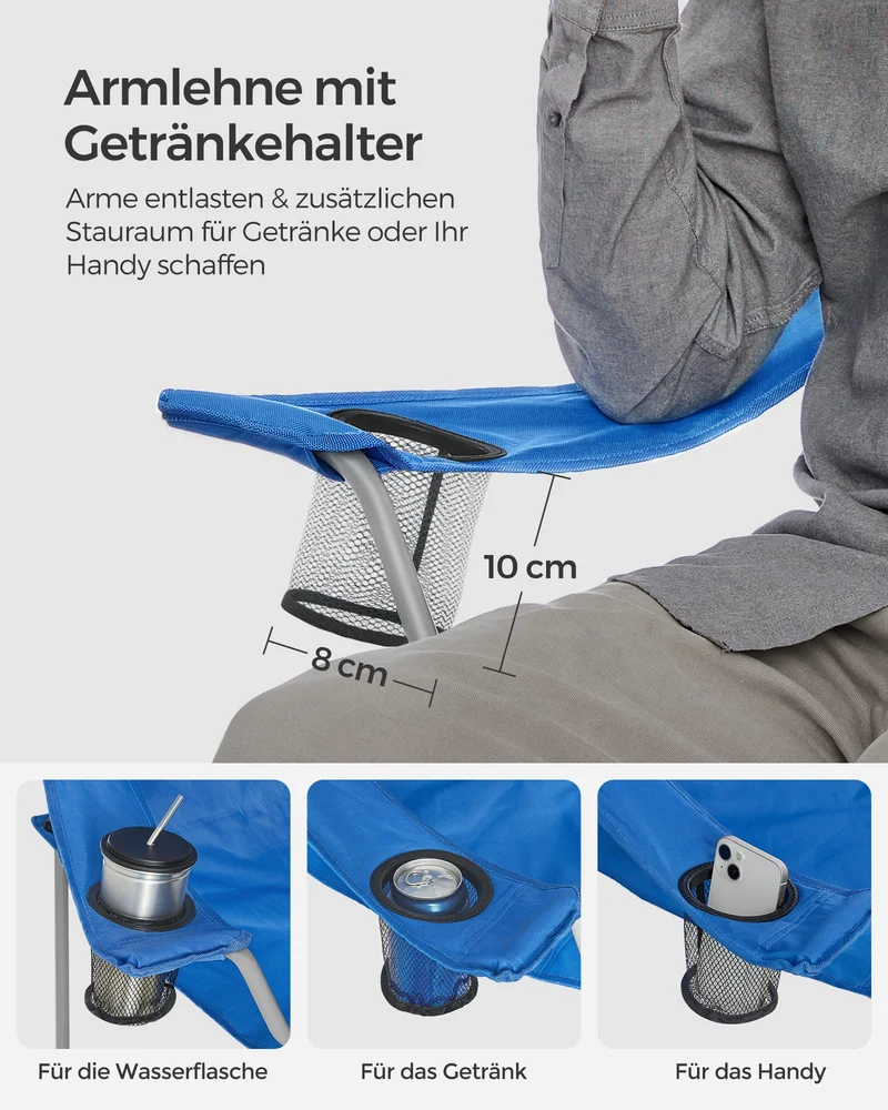 2er Set Klappstuhl Campingstuhl Bequeme Schwerlaststruktur bis 150kg belastbar mit Getränkehalter Outdoor Stuhl