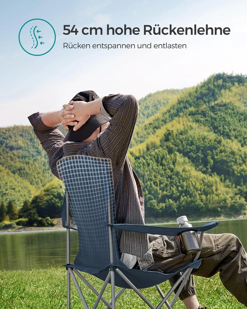 2er Set Klappstuhl Campingstuhl Bequeme Schwerlaststruktur bis 150kg belastbar mit Getränkehalter Outdoor Stuhl