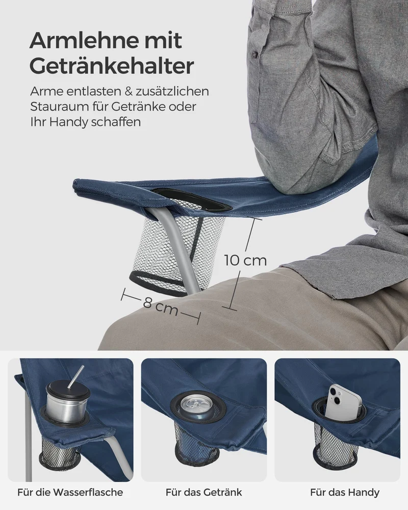 2er Set Klappstuhl Campingstuhl Bequeme Schwerlaststruktur bis 150kg belastbar mit Getränkehalter Outdoor Stuhl