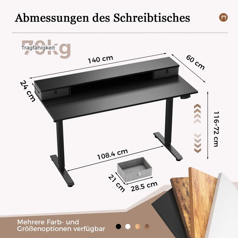 Höhenverstellbarer Schreibtisch mit Doppelschubladen, Elektrisch Höhenverstellbarer Schreibtisch, Sitz-Steh-Computertisch, Ergonomischer Stehschreibtisch