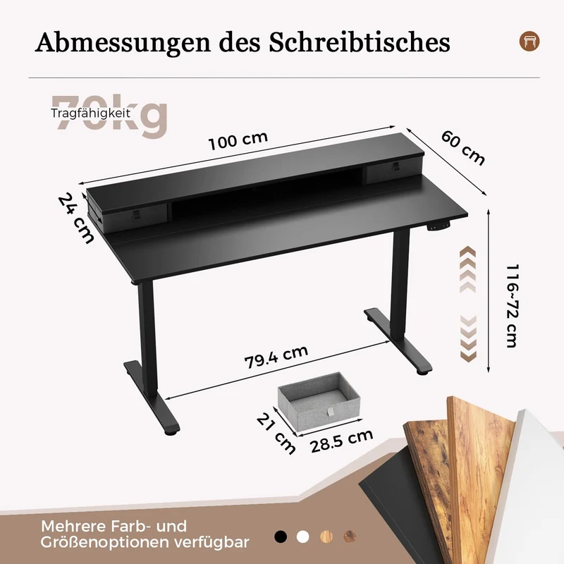 Höhenverstellbarer Schreibtisch mit Doppelschubladen, Elektrisch Höhenverstellbarer Schreibtisch, Sitz-Steh-Computertisch, Ergonomischer Stehschreibtisch
