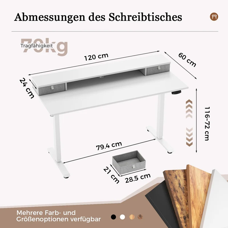 Höhenverstellbarer Schreibtisch mit Doppelschubladen, Elektrisch Höhenverstellbarer Schreibtisch, Sitz-Steh-Computertisch, Ergonomischer Stehschreibtisch
