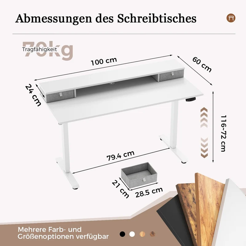 Höhenverstellbarer Schreibtisch mit Doppelschubladen, Elektrisch Höhenverstellbarer Schreibtisch, Sitz-Steh-Computertisch, Ergonomischer Stehschreibtisch