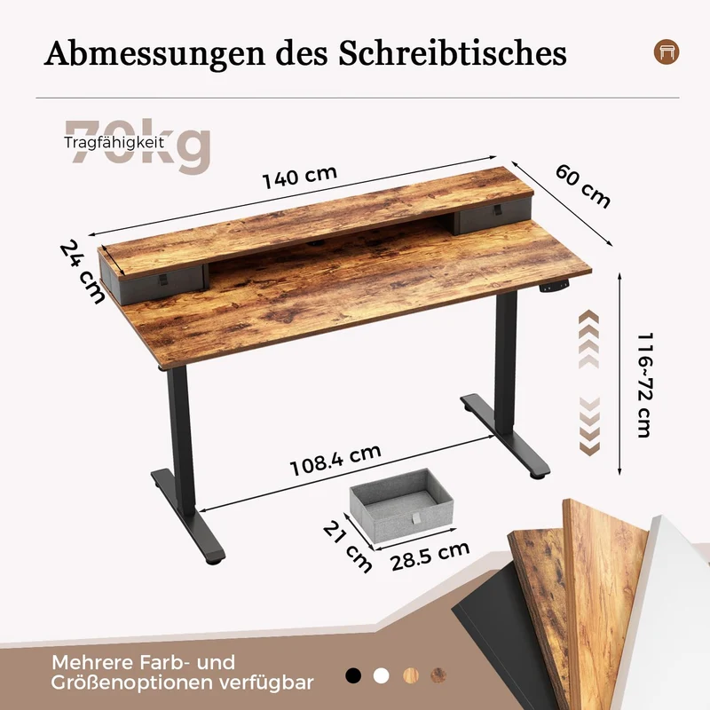 Höhenverstellbarer Schreibtisch mit Doppelschubladen, Elektrisch Höhenverstellbarer Schreibtisch, Sitz-Steh-Computertisch, Ergonomischer Stehschreibtisch