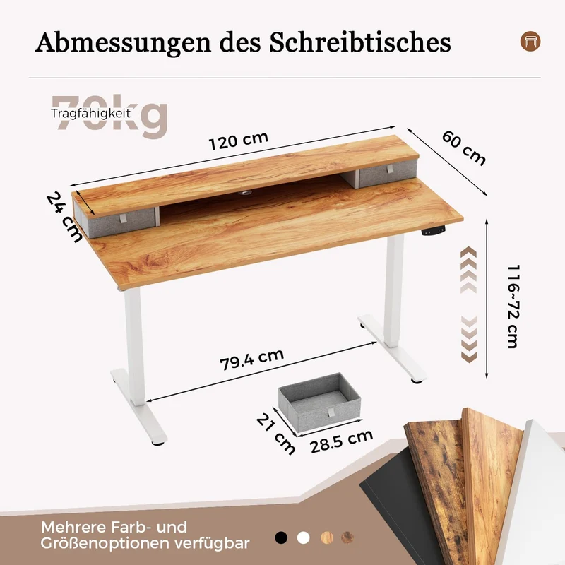 Höhenverstellbarer Schreibtisch mit Doppelschubladen, Elektrisch Höhenverstellbarer Schreibtisch, Sitz-Steh-Computertisch, Ergonomischer Stehschreibtisch