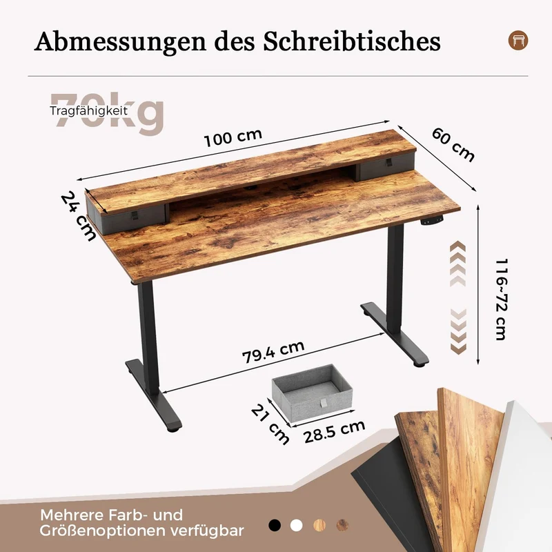 Höhenverstellbarer Schreibtisch mit Doppelschubladen, Elektrisch Höhenverstellbarer Schreibtisch, Sitz-Steh-Computertisch, Ergonomischer Stehschreibtisch