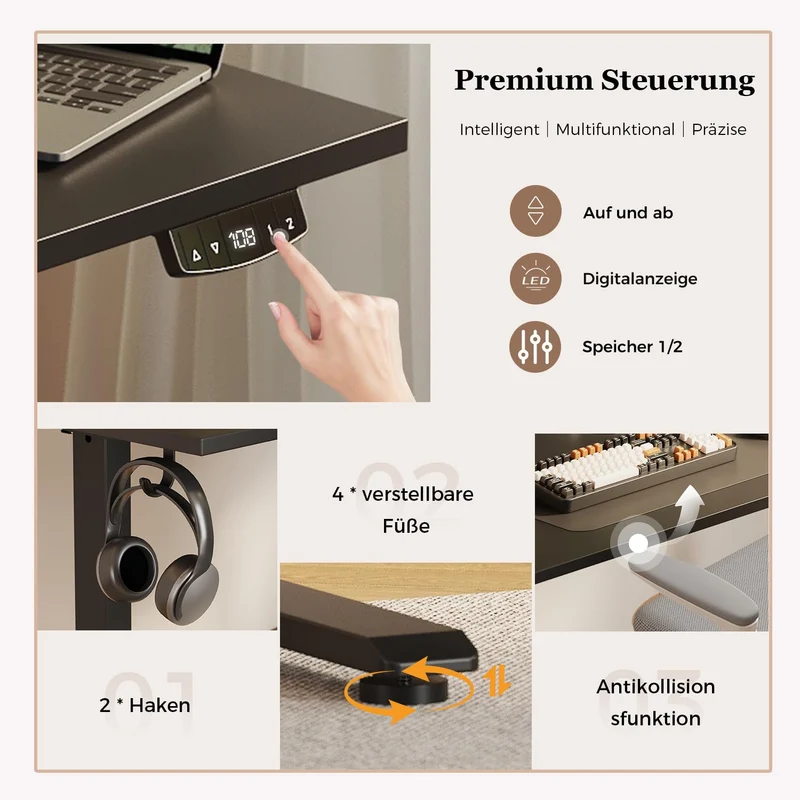 Höhenverstellbarer Schreibtisch mit Doppelschubladen, Elektrisch Höhenverstellbarer Schreibtisch, Sitz-Steh-Computertisch, Ergonomischer Stehschreibtisch