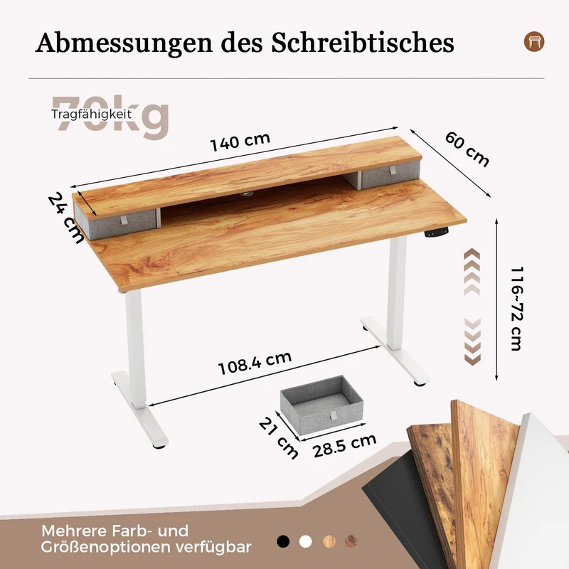 Höhenverstellbarer Schreibtisch mit Doppelschubladen, Elektrisch Höhenverstellbarer Schreibtisch, Sitz-Steh-Computertisch, Ergonomischer Stehschreibtisch