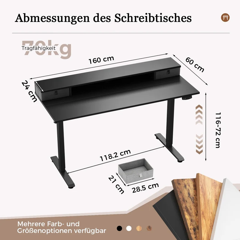 Höhenverstellbarer Schreibtisch mit Doppelschubladen, Elektrisch Höhenverstellbarer Schreibtisch, Sitz-Steh-Computertisch, Ergonomischer Stehschreibtisch
