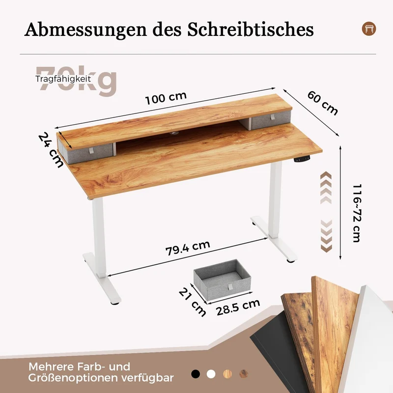 Höhenverstellbarer Schreibtisch mit Doppelschubladen, Elektrisch Höhenverstellbarer Schreibtisch, Sitz-Steh-Computertisch, Ergonomischer Stehschreibtisch