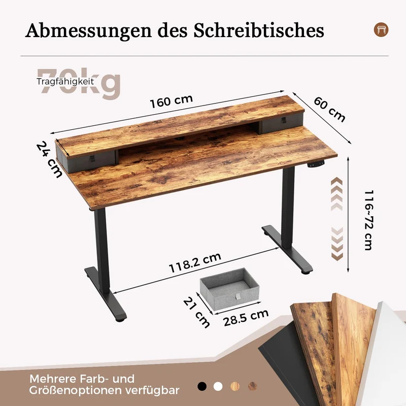 Höhenverstellbarer Schreibtisch mit Doppelschubladen, Elektrisch Höhenverstellbarer Schreibtisch, Sitz-Steh-Computertisch, Ergonomischer Stehschreibtisch