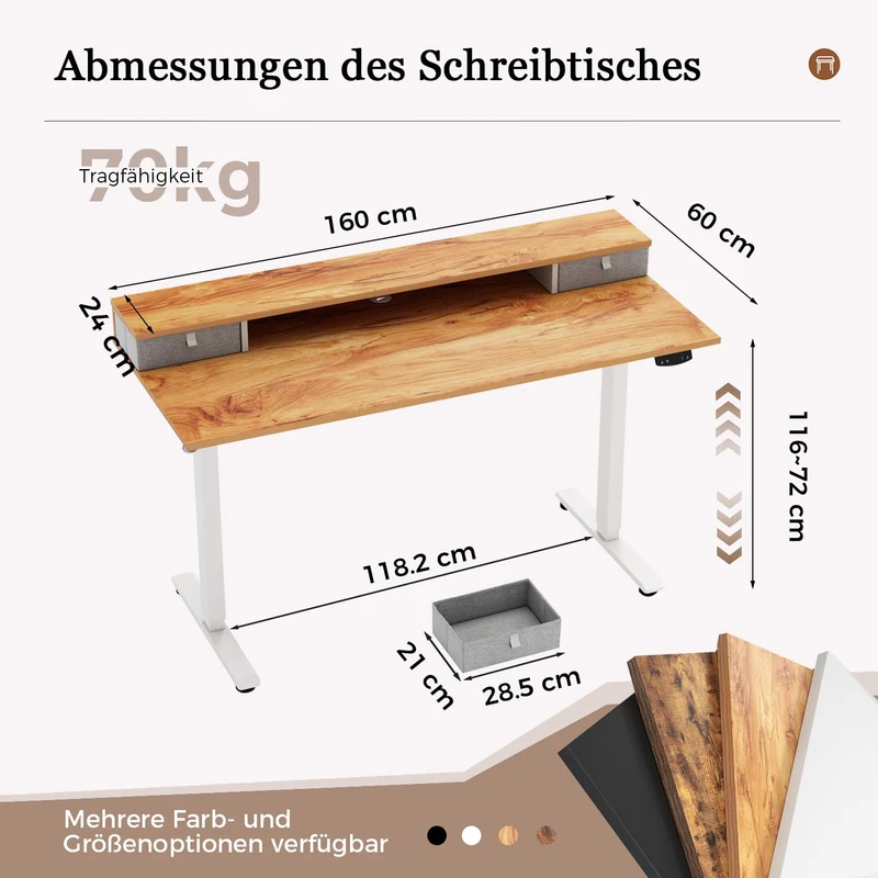 Höhenverstellbarer Schreibtisch mit Doppelschubladen, Elektrisch Höhenverstellbarer Schreibtisch, Sitz-Steh-Computertisch, Ergonomischer Stehschreibtisch