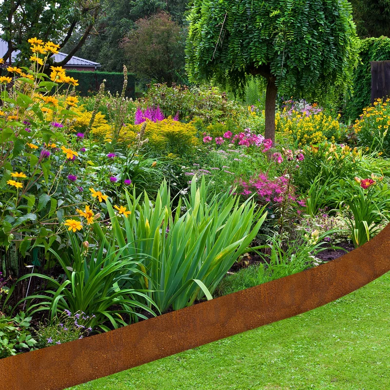 Garten Rasenkante aus Cortenstahl, Cortenstahl Rasenkante Corten-Stahl Beeteinfassung für DIY-Rasen, Rasenkantenband mit Rost inklusive 1 Paar Handschuhe