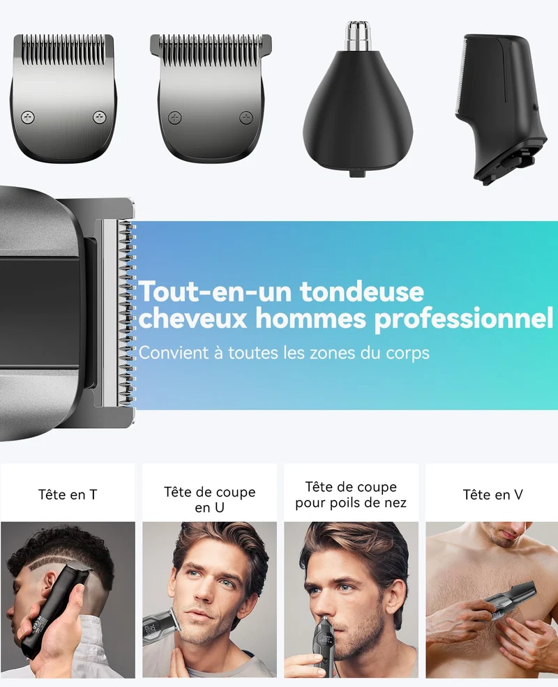 kensen Barttrimmer für Herren, All-in-One, Multistil-Trimmer, 12 in 1, 210 Minuten Akkulaufzeit, Körperhaartrimmer, Nase, Bart, wasserdicht, IPX7, USB-C, LED-Display, für Kopf bis Fuß, 6000/7000 U/min