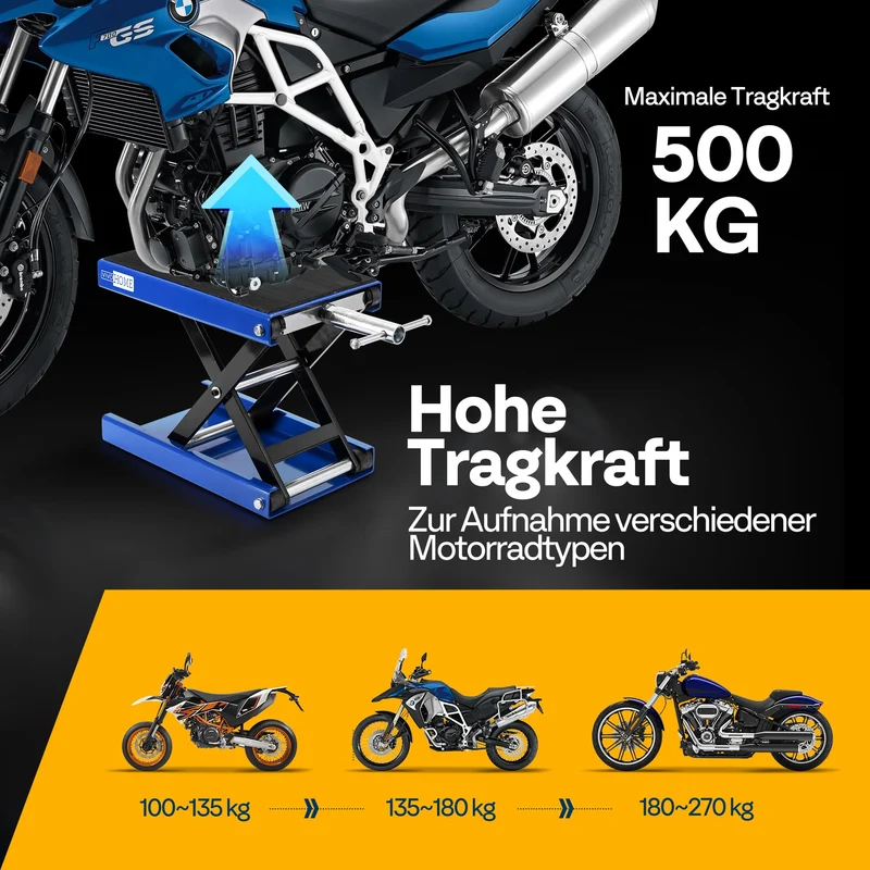 Motorrad Lift 500 kg Stahl-Schereheber mit breitem Deck und Kurbel für Motorräder Off-Road-Fahrzeuge Schmutzfahrräder