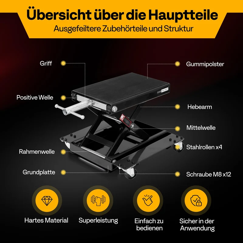 Motorrad Lift 500 kg Stahl-Schereheber mit breitem Deck und Kurbel für Motorräder Off-Road-Fahrzeuge Schmutzfahrräder