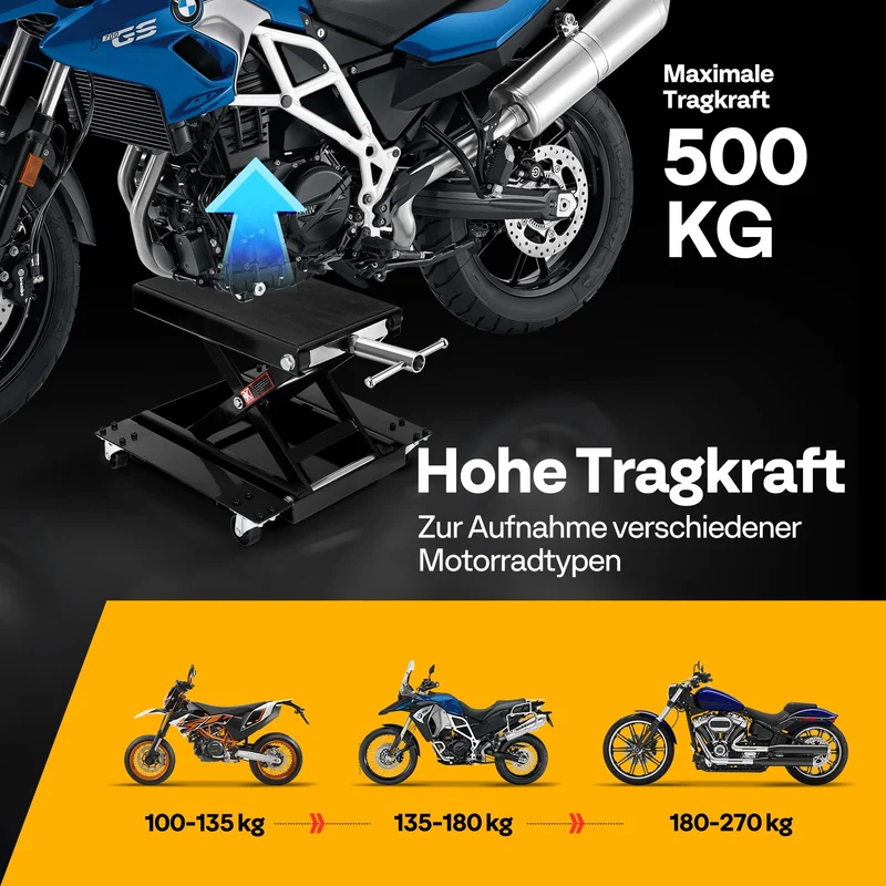 Motorrad Lift 500 kg Stahl-Schereheber mit breitem Deck und Kurbel für Motorräder Off-Road-Fahrzeuge Schmutzfahrräder
