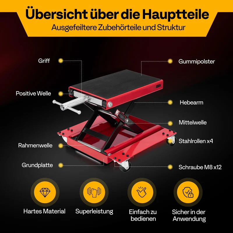 Motorrad Lift 500 kg Stahl-Schereheber mit breitem Deck und Kurbel für Motorräder Off-Road-Fahrzeuge Schmutzfahrräder