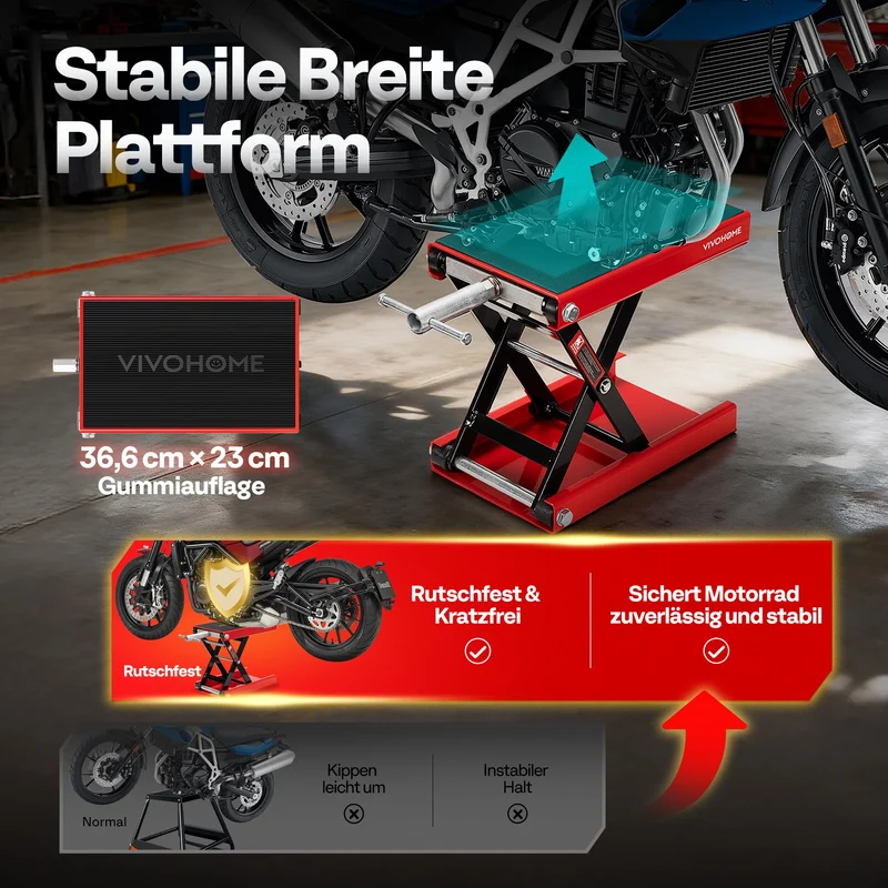 Motorrad Lift 500 kg Stahl-Schereheber mit breitem Deck und Kurbel für Motorräder Off-Road-Fahrzeuge Schmutzfahrräder