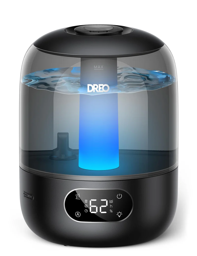 Luftbefeuchter für das Schlafzimmer, Kaltnebel-Ultraschallgerät mit 30 Stunden Laufzeit, 3L Top-Fill-Tank, Feuchtigkeitssensor, Nachtlicht für Babys, Kinderzimmer, für Pflanzen und Zuhause