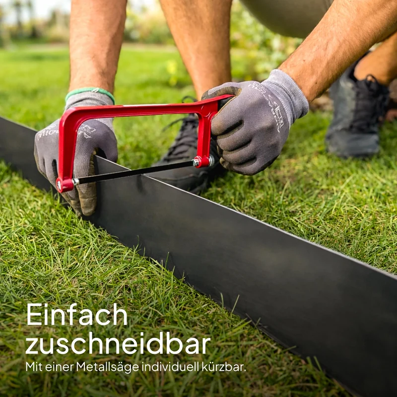 Rasenkante aus Metall - 5 mm breiter Rand - Flexible Metall Beeteinfassung 10 cm hoch - Einfache Montage, Erdanker inklusive