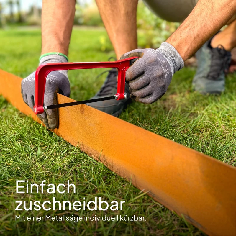 Rasenkante aus Metall - 5 mm breiter Rand - Flexible Metall Beeteinfassung 10 cm hoch - Einfache Montage, Erdanker inklusive