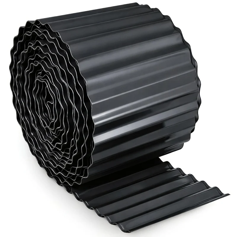 Rasenkante Metall Anthrazit 12 m - Beeteinfassung aus Metall 15 cm hoch - Einfache Montage, Rostfrei und Langlebig - Flexible Beetumrandung, 1 Paar Montagehandschuhe inklusive