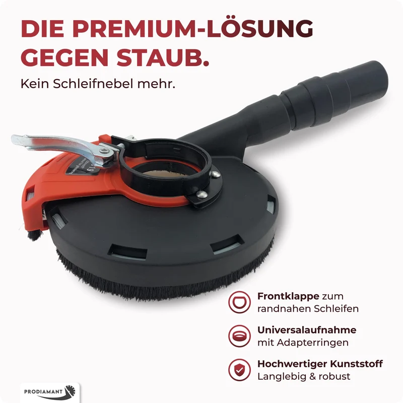 Absaughaube für Winkelschleifer - mit Bürstenkranz - Staubfreies Arbeiten - Premium-Werkzeug mit Diamant-Schleiftopf - 125mm
