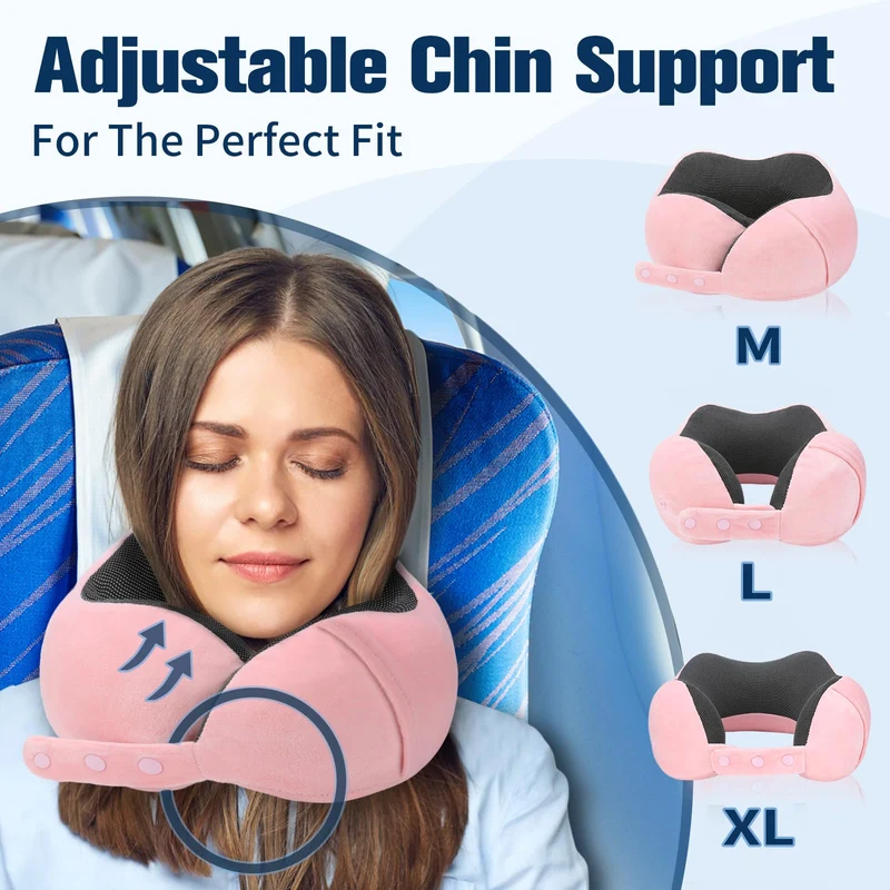 Cirorld Nackenkissen Flugzeug, Nackenhörnchen Erwachsene, Reisekissen Memory Foam, Verstellbares Kompaktes Nackenkissen Reise, Ergonomisches Weich Atmungsaktiv mit Ohrstöpseln, Augenmaske,Tragetasche