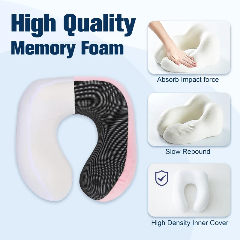 Cirorld Nackenkissen Flugzeug, Nackenhörnchen Erwachsene, Reisekissen Memory Foam, Verstellbares Kompaktes Nackenkissen Reise, Ergonomisches Weich Atmungsaktiv mit Ohrstöpseln, Augenmaske,Tragetasche
