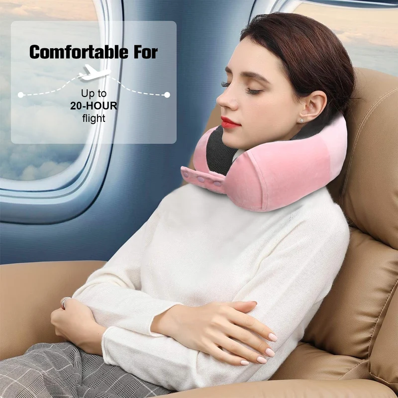 Cirorld Nackenkissen Flugzeug, Nackenhörnchen Erwachsene, Reisekissen Memory Foam, Verstellbares Kompaktes Nackenkissen Reise, Ergonomisches Weich Atmungsaktiv mit Ohrstöpseln, Augenmaske,Tragetasche