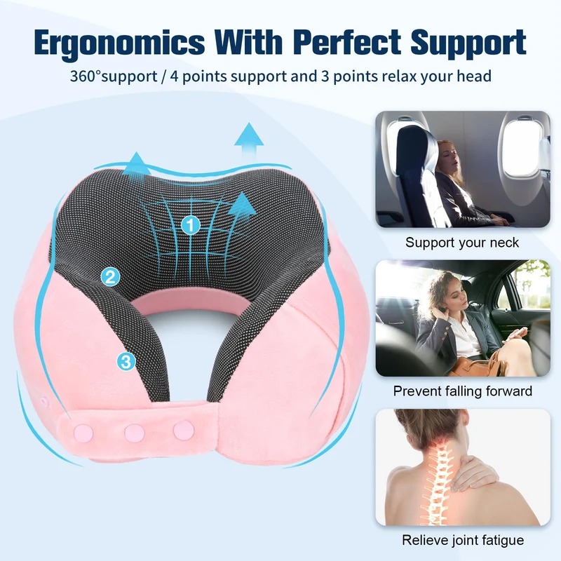 Cirorld Nackenkissen Flugzeug, Nackenhörnchen Erwachsene, Reisekissen Memory Foam, Verstellbares Kompaktes Nackenkissen Reise, Ergonomisches Weich Atmungsaktiv mit Ohrstöpseln, Augenmaske,Tragetasche