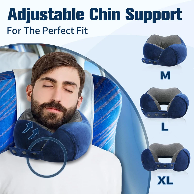 Cirorld Nackenkissen Flugzeug, Nackenhörnchen Erwachsene, Reisekissen Memory Foam, Verstellbares Kompaktes Nackenkissen Reise, Ergonomisches Weich Atmungsaktiv mit Ohrstöpseln, Augenmaske,Tragetasche