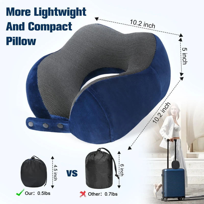 Cirorld Nackenkissen Flugzeug, Nackenhörnchen Erwachsene, Reisekissen Memory Foam, Verstellbares Kompaktes Nackenkissen Reise, Ergonomisches Weich Atmungsaktiv mit Ohrstöpseln, Augenmaske,Tragetasche