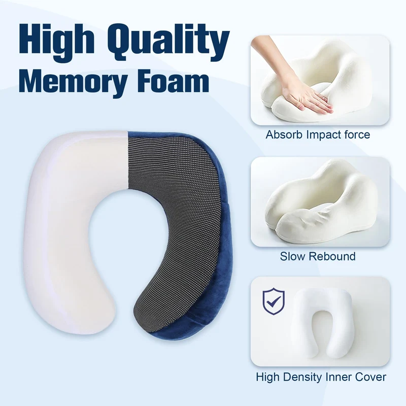 Cirorld Nackenkissen Flugzeug, Nackenhörnchen Erwachsene, Reisekissen Memory Foam, Verstellbares Kompaktes Nackenkissen Reise, Ergonomisches Weich Atmungsaktiv mit Ohrstöpseln, Augenmaske,Tragetasche