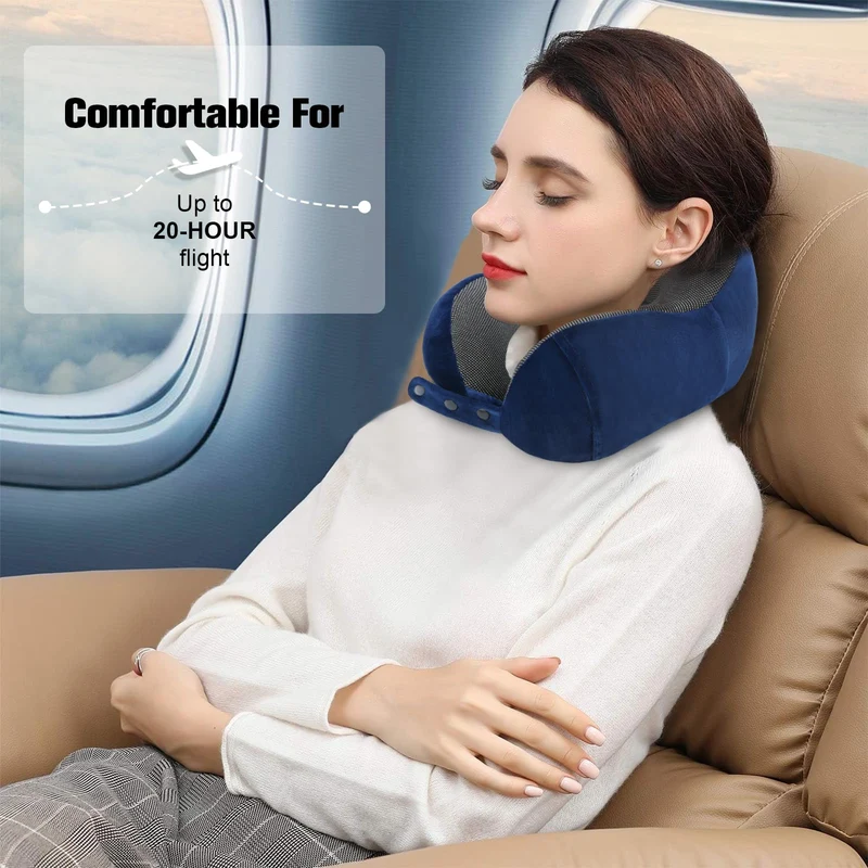 Cirorld Nackenkissen Flugzeug, Nackenhörnchen Erwachsene, Reisekissen Memory Foam, Verstellbares Kompaktes Nackenkissen Reise, Ergonomisches Weich Atmungsaktiv mit Ohrstöpseln, Augenmaske,Tragetasche