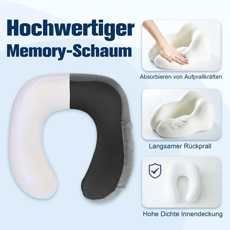Cirorld Nackenkissen Flugzeug, Nackenhörnchen Erwachsene, Reisekissen Memory Foam, Verstellbares Kompaktes Nackenkissen Reise, Ergonomisches Weich Atmungsaktiv mit Ohrstöpseln, Augenmaske,Tragetasche
