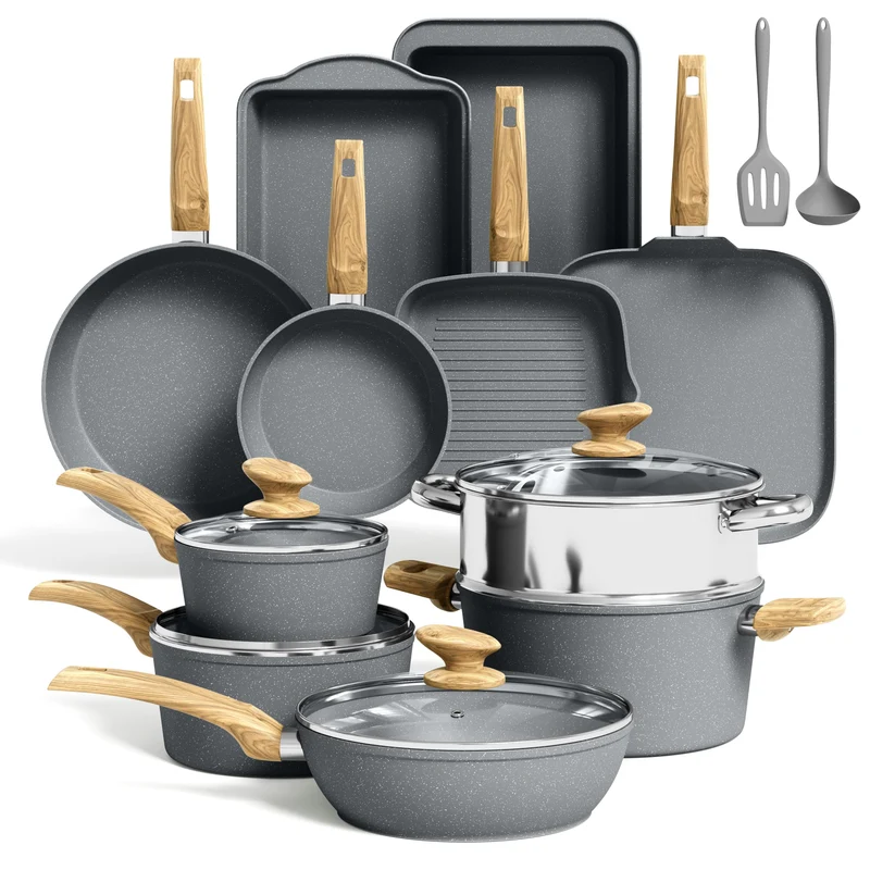 30-teiliges Non-Stick Induktionskochgeschirr und Kochgeschirr Set, Granitbeschichtung