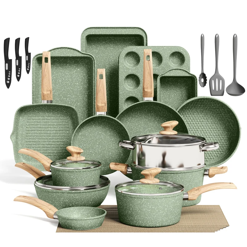 30-teiliges Non-Stick Induktionskochgeschirr und Kochgeschirr Set, Granitbeschichtung