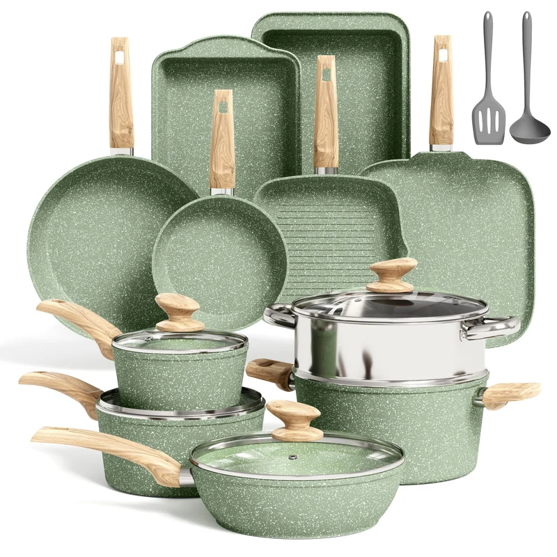 30-teiliges Non-Stick Induktionskochgeschirr und Kochgeschirr Set, Granitbeschichtung