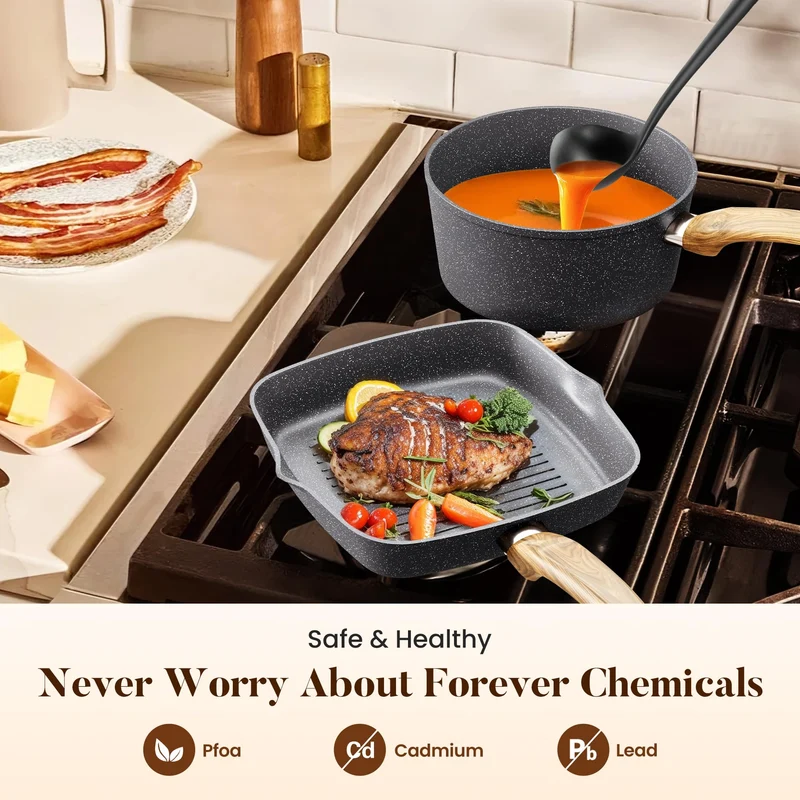 30-teiliges Non-Stick Induktionskochgeschirr und Kochgeschirr Set, Granitbeschichtung