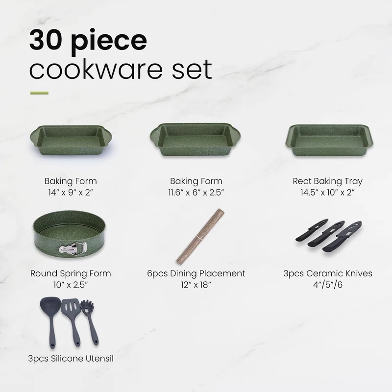 30-teiliges Non-Stick Induktionskochgeschirr und Kochgeschirr Set, Granitbeschichtung