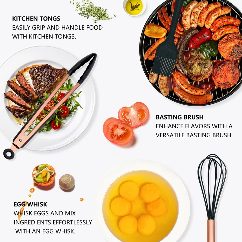 Küchenutensilien Set, 17-teiliges Rose Gold Küchenzubehör, Silikon Küchenutensilien /hitzebeständige Küchenutensilien zum Kochen