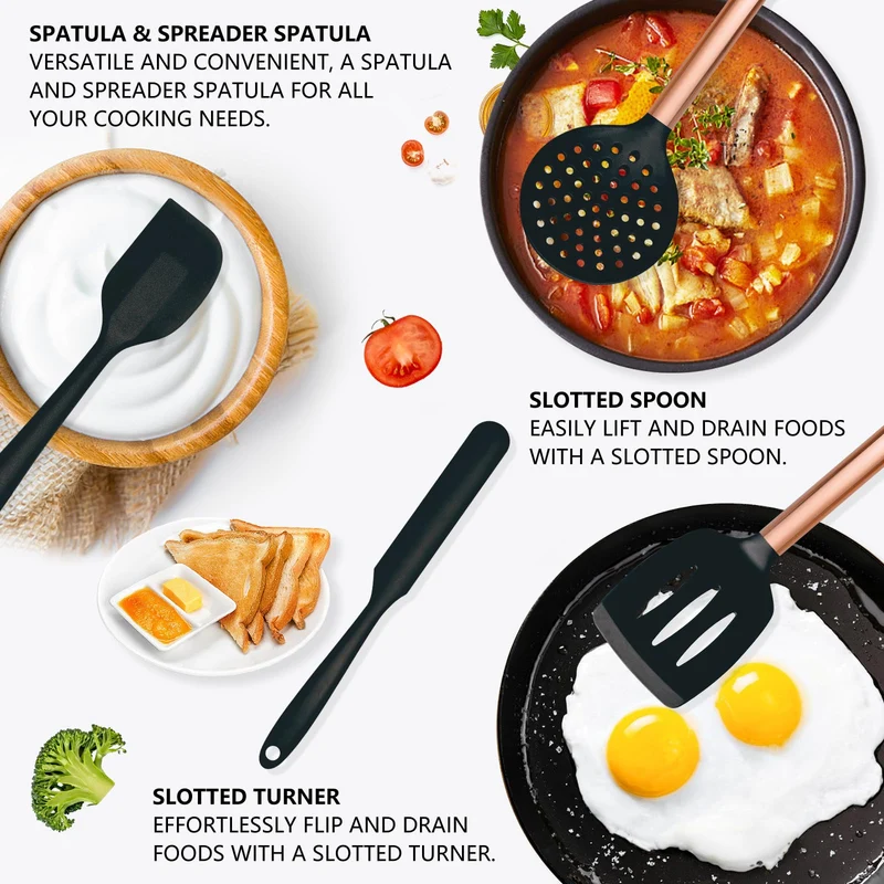 Küchenutensilien Set, 17-teiliges Rose Gold Küchenzubehör, Silikon Küchenutensilien /hitzebeständige Küchenutensilien zum Kochen