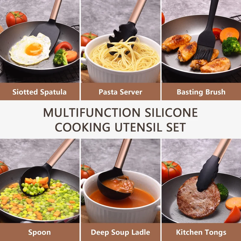 Küchenutensilien Set, 17-teiliges Rose Gold Küchenzubehör, Silikon Küchenutensilien /hitzebeständige Küchenutensilien zum Kochen