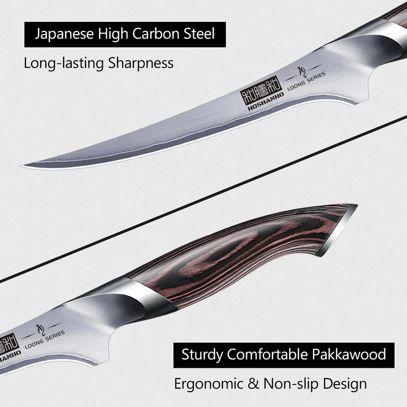 Professionelles Fisch-, Knochenmesser- und Füllküchenmesser mit ultrascharfe ergonomischem Pakkaholzgriff, 18 cm