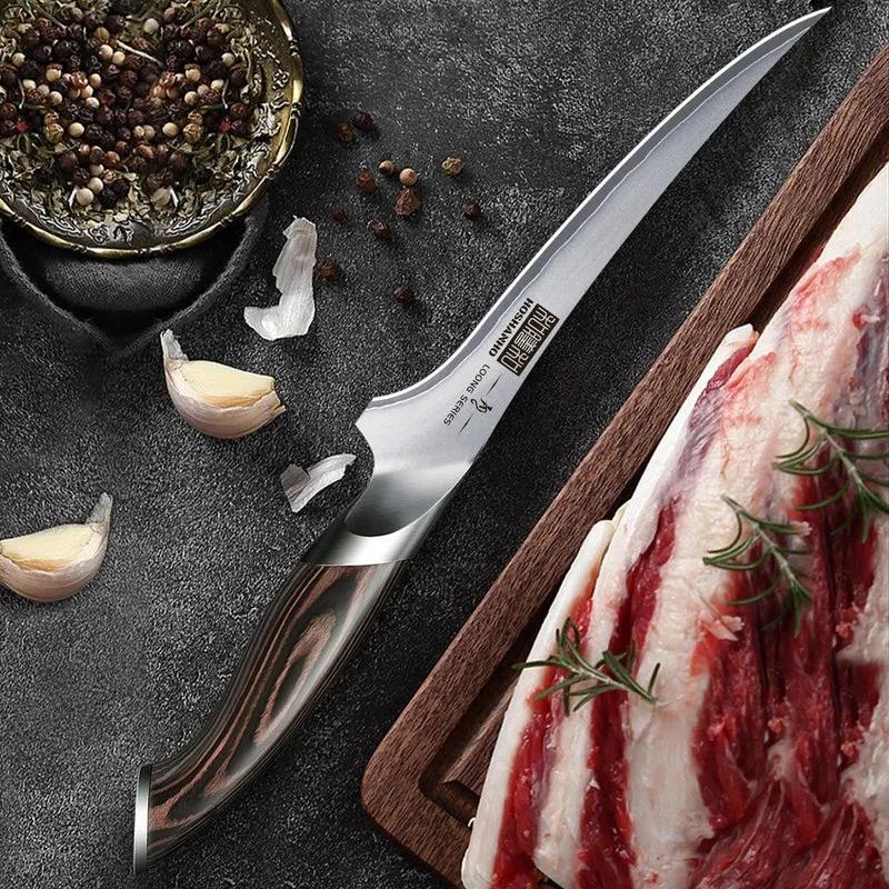 Professionelles Fisch-, Knochenmesser- und Füllküchenmesser mit ultrascharfe ergonomischem Pakkaholzgriff, 18 cm