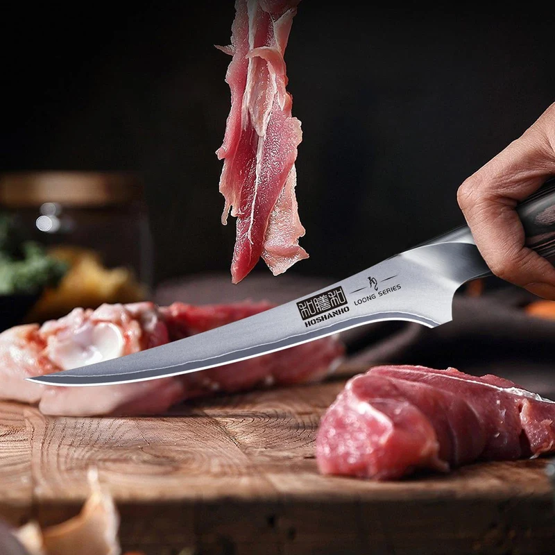 Professionelles Fisch-, Knochenmesser- und Füllküchenmesser mit ultrascharfe ergonomischem Pakkaholzgriff, 18 cm