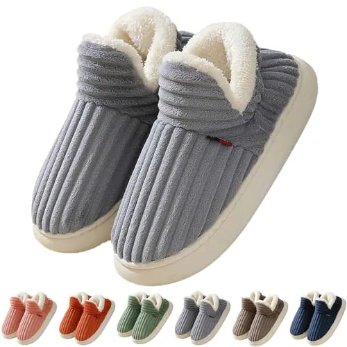 Flauschige Hausschuhe Damen Winter Warme Damen Hausschuhe Geschlossen, Unisex rutschfest Dicke Sohle