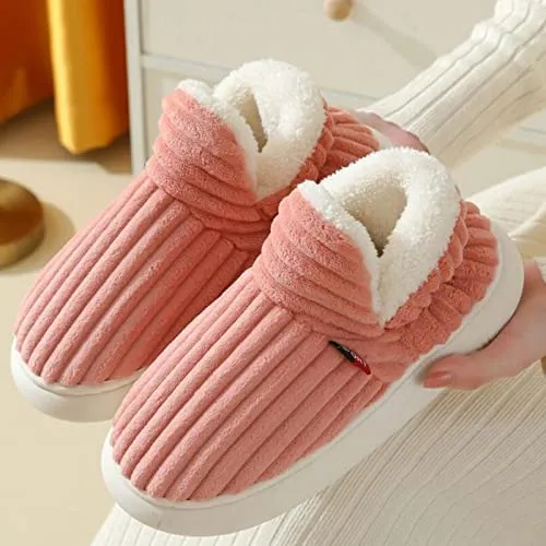 Flauschige Hausschuhe Damen Winter Warme Damen Hausschuhe Geschlossen, Unisex rutschfest Dicke Sohle